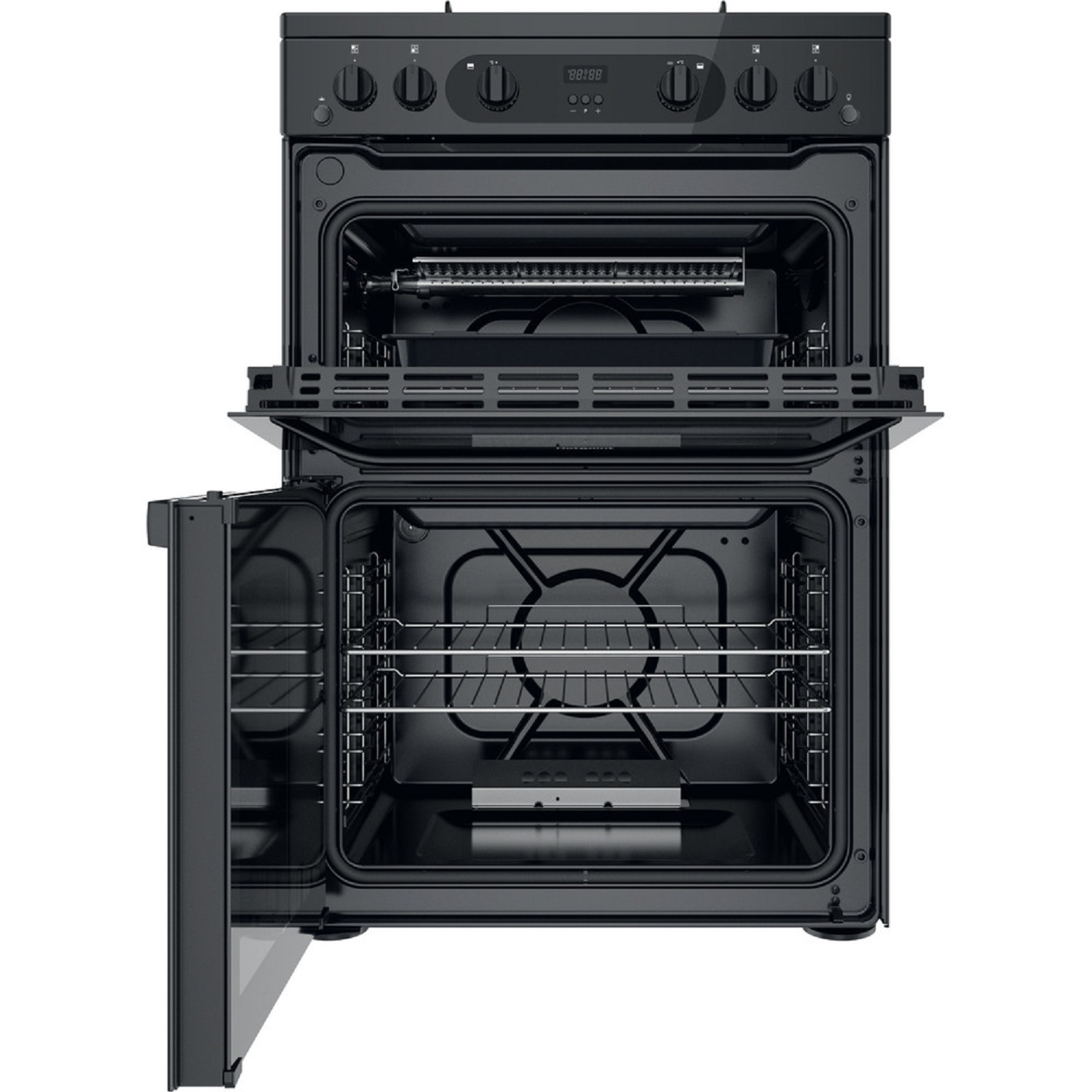 Hotpoint 60cm Freestanding Gas Cooker With Double Oven Black Unlidded David Wood Domestic Appliances